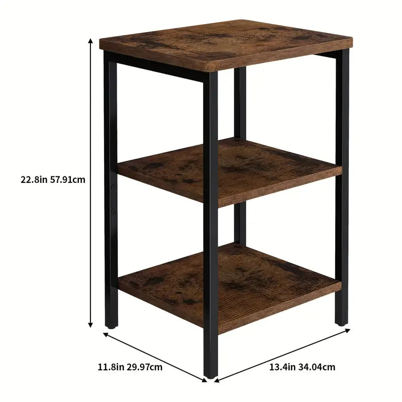 Retro Wooden 3-Layer Bedside Storage Rack Table
