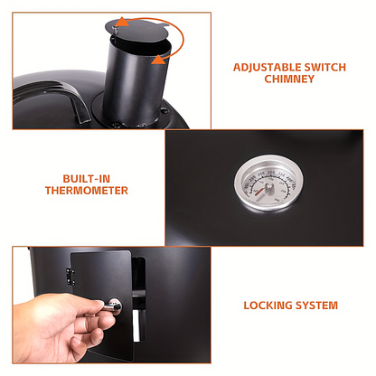 Charcoal BBQ Smoker Cast Iron Grill with Lid