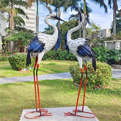 Crane Statues Iron Garden Decor (2pcs)
