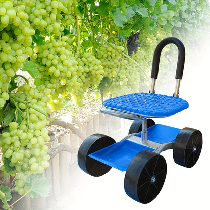 4-Wheel Rolling Garden Chair Swivel Seat