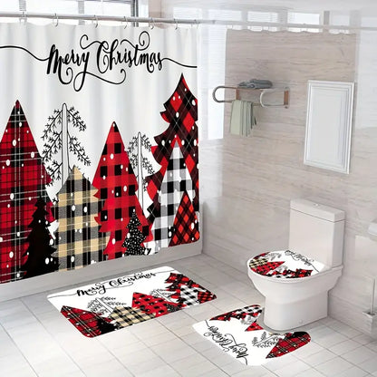 Jolly Tree-Themed Bathroom Ensemble: 4-Piece Festive Christmas Delight