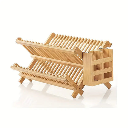 High Quality Natural Bamboo Dish Rack - Foldable and Compact