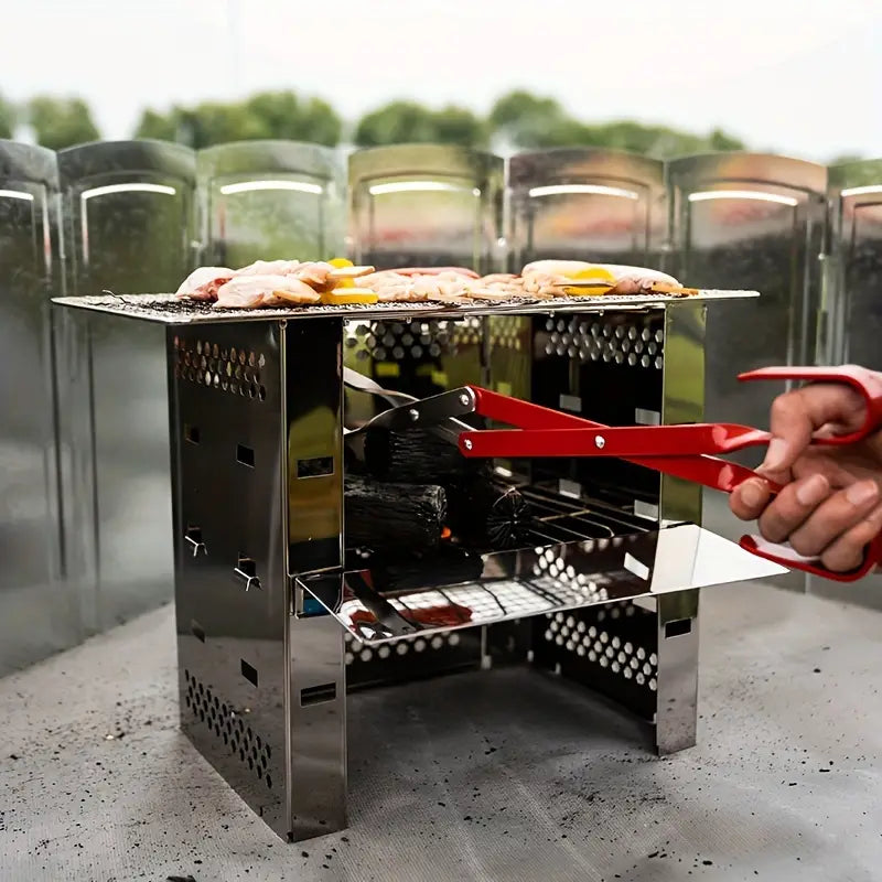 Portable Stainless Steel Wood Stove: Multi-functional Square Cookware(1pc)