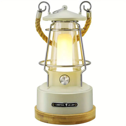Vintage Rechargeable Camping Lantern - Dimmable LED, Waterproof Retro Light