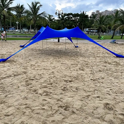 Extra Large Beach Tent Sun Shelter with UPF50+ Protection, Stability Poles, and Ground Pegs - Blue (Includes 4 Poles)