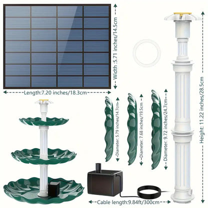 Solar-Powered 3 Tier Bird Bath Fountain Set
