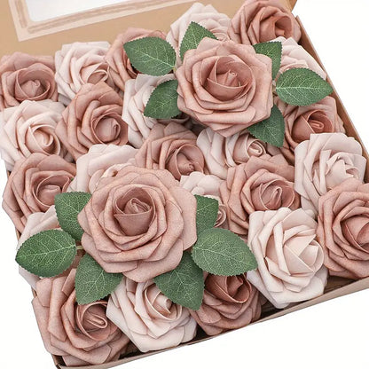 25pcs Real Touch Cinnamon Combination Artificial Rose Flower Arrangement - Warm Taupe & Nude