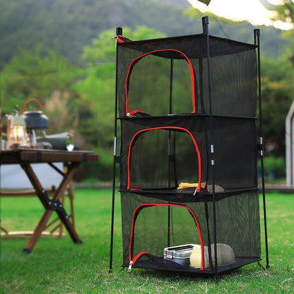 3-Tier Camping Storage Net Foldable Hanging Rack