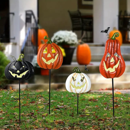 Spooktacular Glow: Set of 4 Halloween Fluorescent Pumpkin Yard Signs