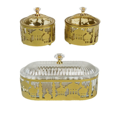 3pcs Metal Ramadan Oval Tray Set Jewelry Organizer