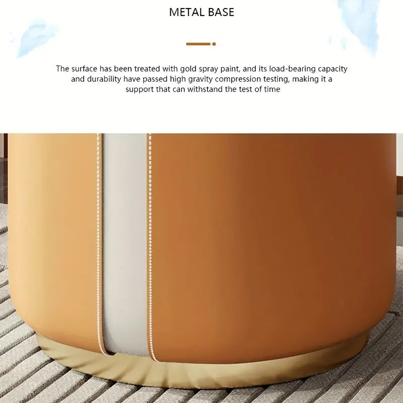 Solid Wood Frame Microfiber Leather Circular Dressing Stool in Orange Color