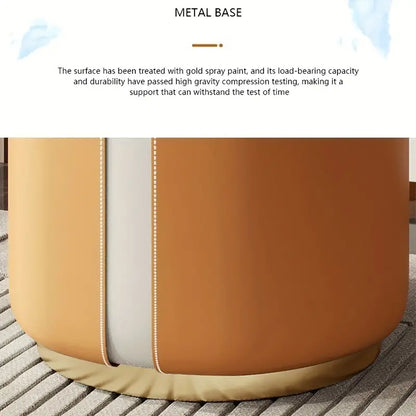 Solid Wood Frame Microfiber Leather Circular Dressing Stool in Orange Color