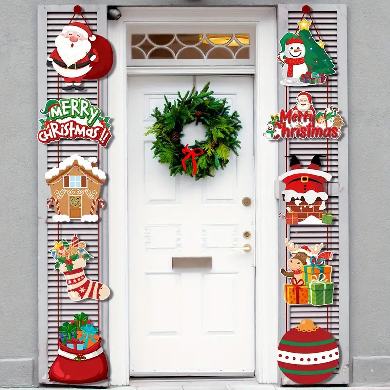 Merry Christmas Door Hanging Banner Set - 10-Piece Festive Home Décor Couplets