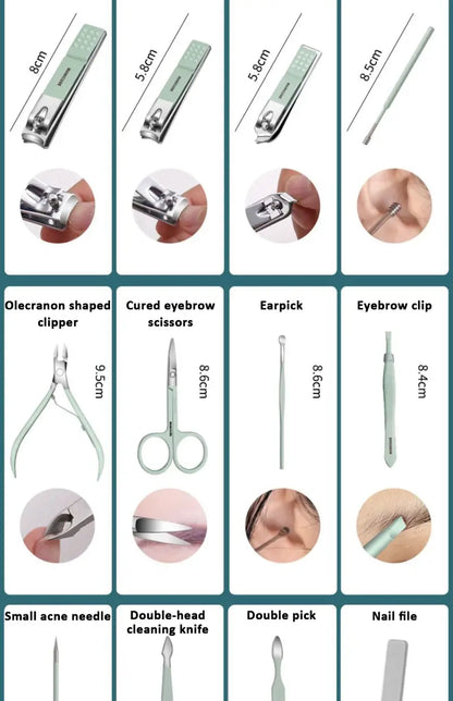 12/16 Pcs Manicure Pedicure Facial Set  With Leather Case