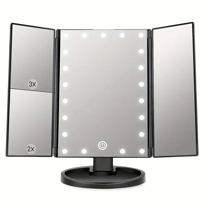 LED Lights 2X 3X Magnification Lighted Makeup Mirror,  Touch Control, Trifold Makeup Mirror, Rechargeable and dimmable light