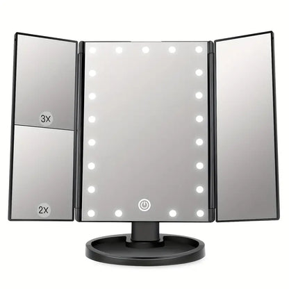 LED Lights 2X 3X Magnification Lighted Makeup Mirror,  Touch Control, Trifold Makeup Mirror, Rechargeable and dimmable light