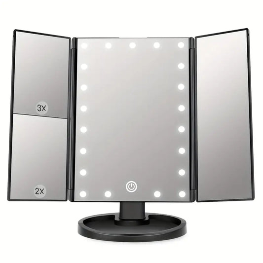 LED Lights 2X 3X Magnification Lighted Makeup Mirror,  Touch Control, Trifold Makeup Mirror, Rechargeable and dimmable light