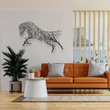Iron Horse Branch Wall Decoration - Elegant Metal Animal Silhouette Craft