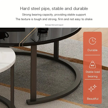 Elegance in Contrast: Set of 2 Round Nesting Marble Coffee Tables in Style9: Black and White