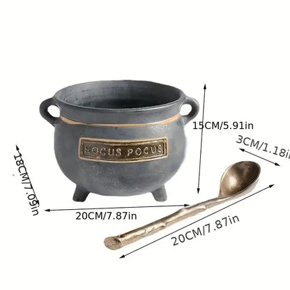 Mini Resin Pot With Black Stand - Witch Cauldron Serving Set