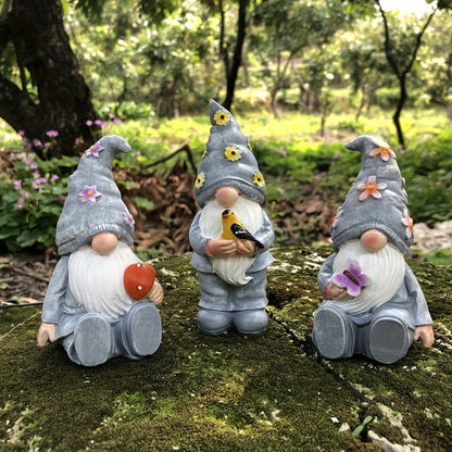 3-Piece Easter Resin Gnome Garden Statue Set Rustic Style