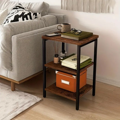Retro Wooden 3-Layer Bedside Storage Rack Table