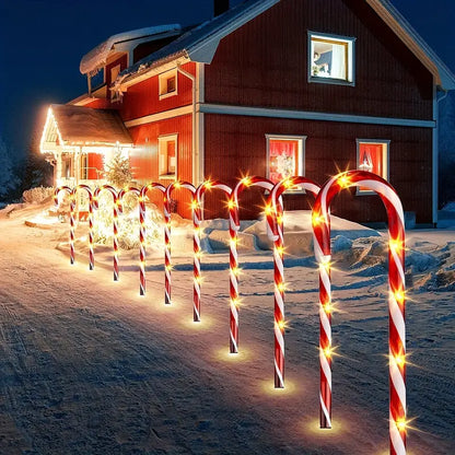 Set of 5 Solar-Powered Candy Cane Pathway Lights