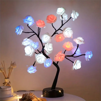 Festive Glow: Christmas Rose Tree Night Light with Dual Power Options