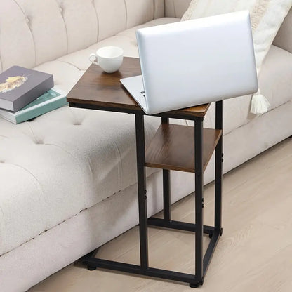 Wooden Sofa Side Table with Storage Rack - Classic Style