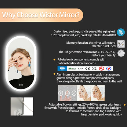 1-Piece Oval Backlit LED Bathroom Mirror with Anti-Fog