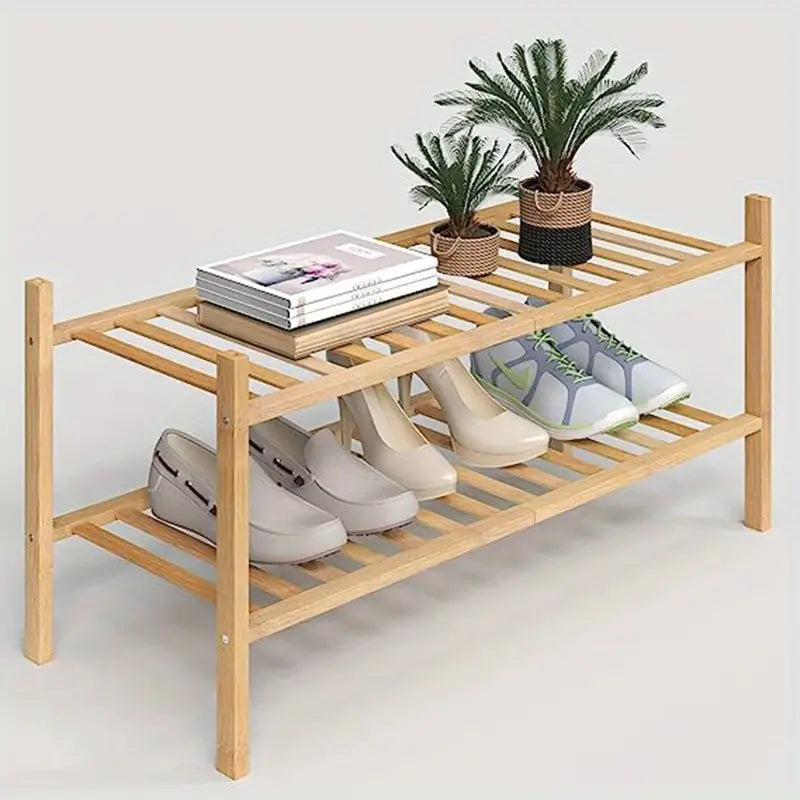 Experience the natural charm of bamboo with our Double-Layer Shoe Rack