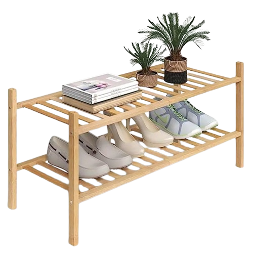 Experience the natural charm of bamboo with our Double-Layer Shoe Rack