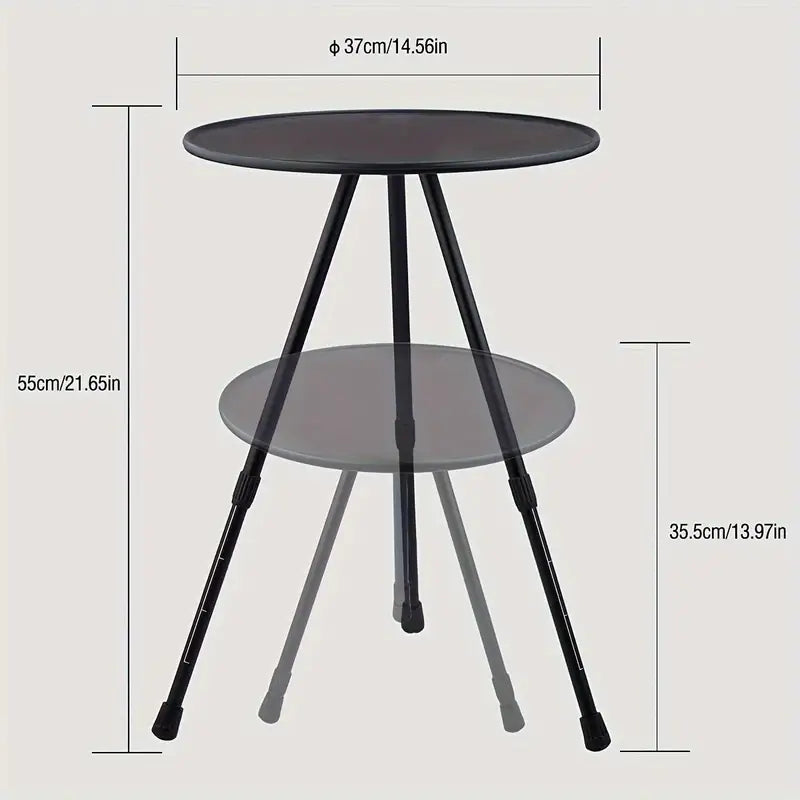 Adjustable Height Outdoor Aluminum Alloy Coffee Table - Black Round Casual Style