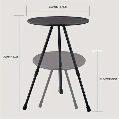 Adjustable Height Outdoor Aluminum Alloy Coffee Table - Black Round Casual Style