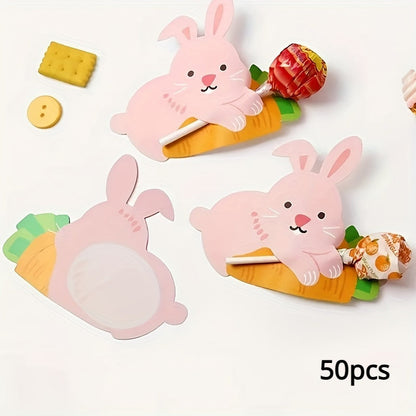 Pink Bunny Lollipop Paper Cards Easter Decorations (50pcs)