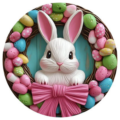 Aluminum Easter Bunny Wreath Wall Sign