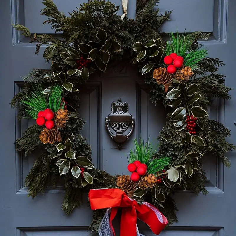 Set of 10 Artificial Christmas Picks - Festive Red Berry Holly Branches for Tree Decor