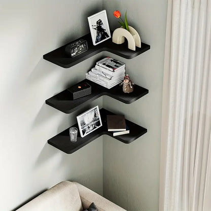 Contemporary Black Corner Floating Shelves - Set of 3