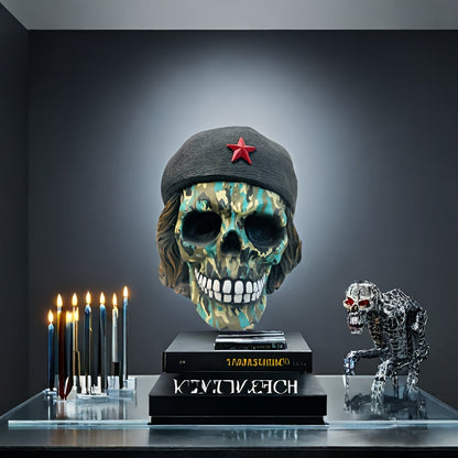 Green Camo Skull Statue - Resin Craft