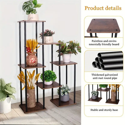 7-Story Indoor Floor Standing Flower Rack - Black Frame Coffee Board