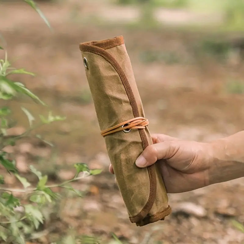Portable Waxed Canvas Cutlery Bag for Outdoor Dining