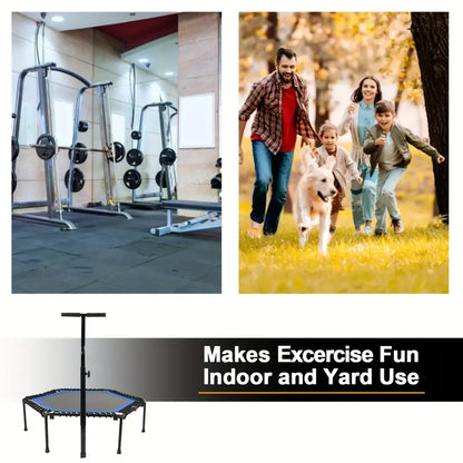 Rebounder Mini Trampoline with Adjustable Handle Bar(Blue)