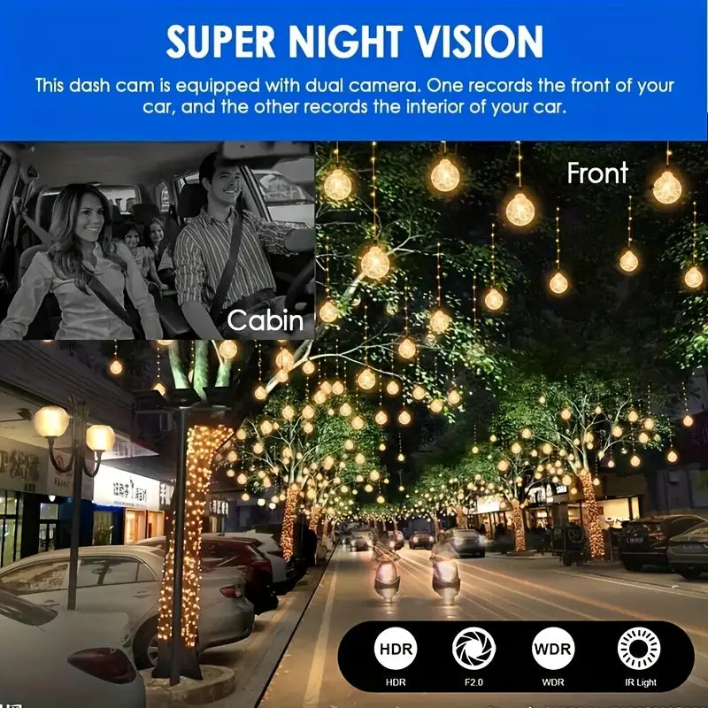 1080P Dual Camera Dash Cam for Cars with 32GB Memory Card