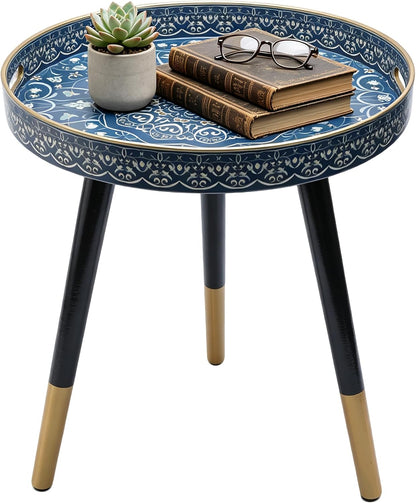 Outdoor Round Tray Table with Wooden Legs