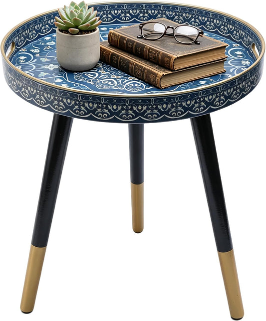 Outdoor Round Tray Table with Wooden Legs