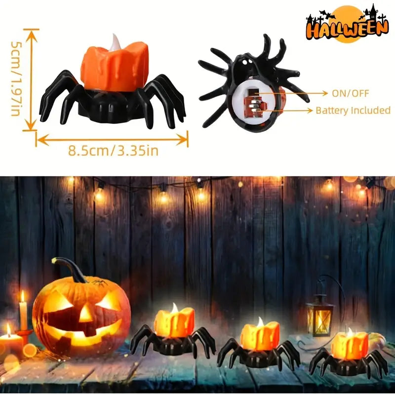 Arachnid Glow: 12Pack Halloween Spider Flameless Candlelight