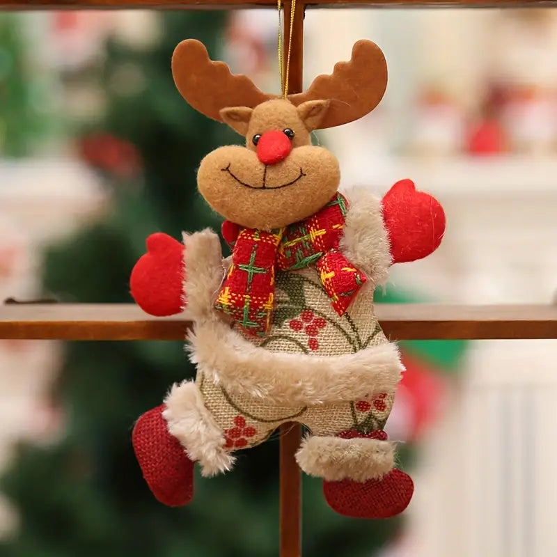 4PCS Christmas Tree Accessories: Dancing Old Man, Snowman, Deer, Bear Cloth Puppets