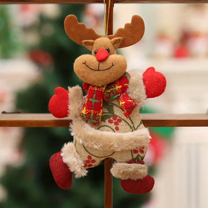 4PCS Christmas Tree Accessories: Dancing Old Man, Snowman, Deer, Bear Cloth Puppets