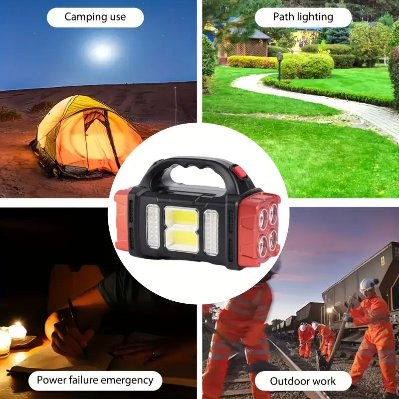 Red Tactical LED Solar Camping Light - Portable Rechargeable Flashlight