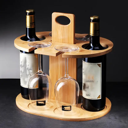 Elegance Elevated: Wooden Tabletop Wine Rack with High-Legged Cup Inverted Cup Design